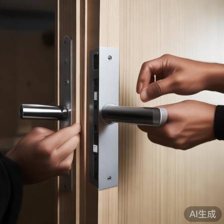 指纹锁面板安装，紧固连接调位置