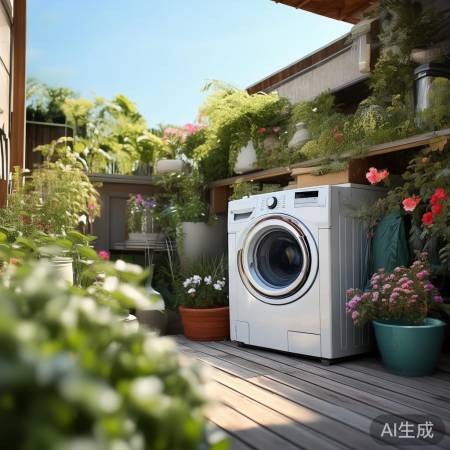 室外洗衣机摆放，家居清新又方便