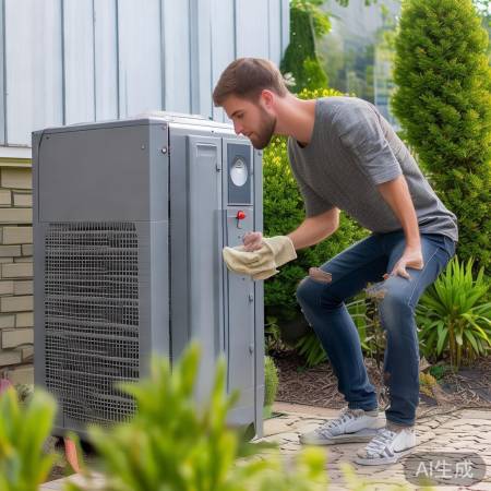 “空气能清洁：外机湿布擦拭，内