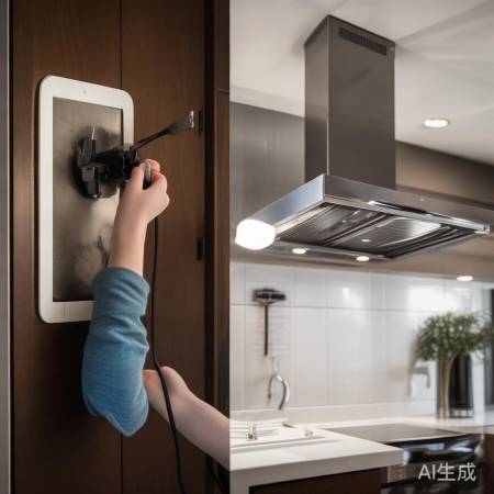 美的油烟机安装完毕，检查运行成