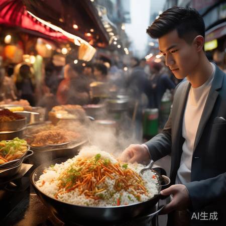街头美食新宠：西装小哥炒饭