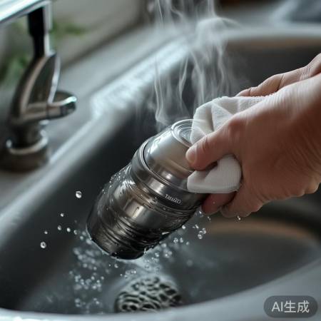 温水浸泡，软化油污