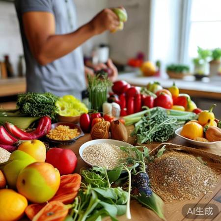 均衡饮食，蔬果粗粮为主
