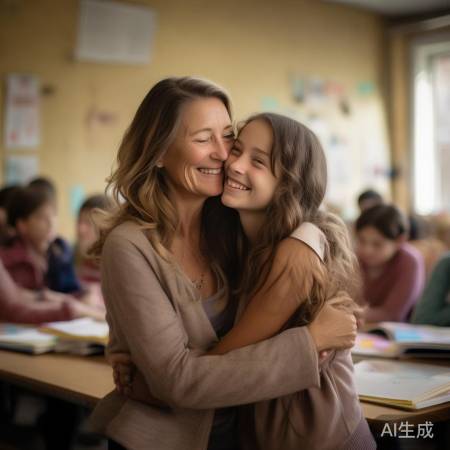 老师拥抱女生，传递关爱
