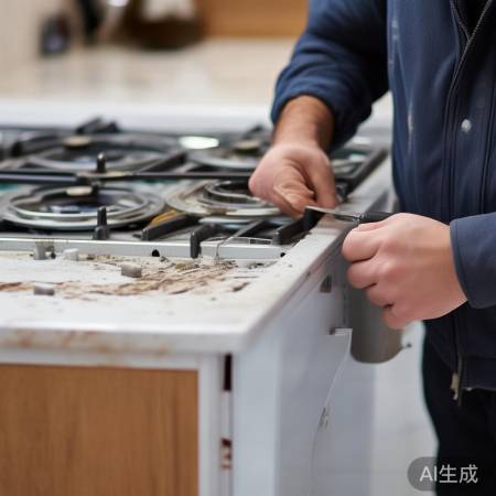 卸下液化灶面板，螺丝/卡扣拆解